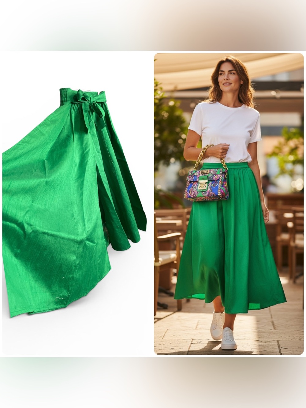 Wide leg Green High-Waist pants Free size cones with match head wrap
